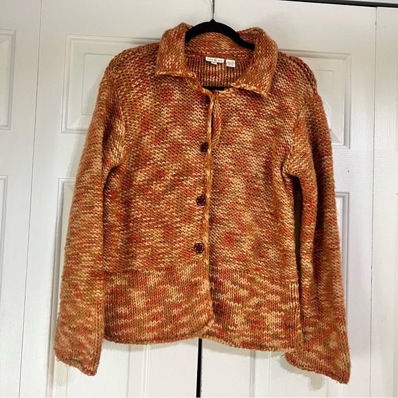 Tinu & Stu Chunky Knit Wool Orange Collared Cardigan Sweater Size Medium Womens - Picture 3 of 9